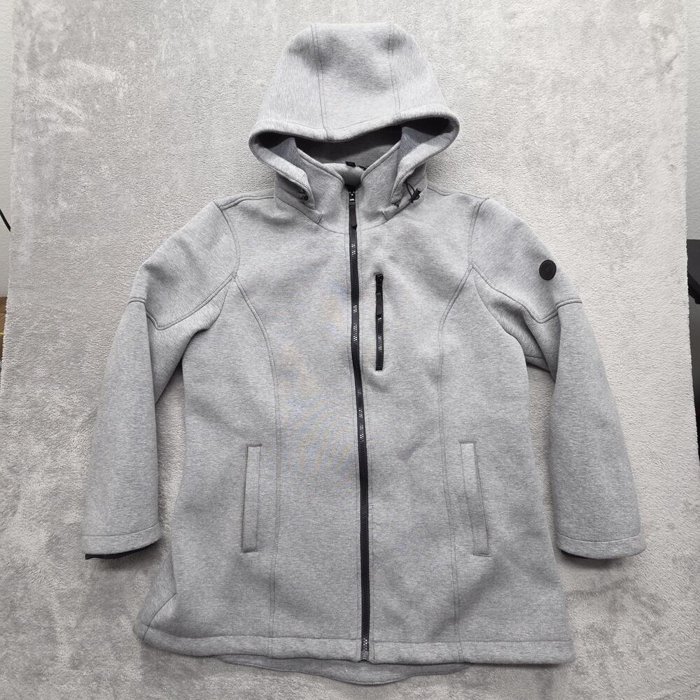 Andrew Marc Hoodie Men 2XL Gray Full Zip Hooded Lined Pockets Logo Adjustable
